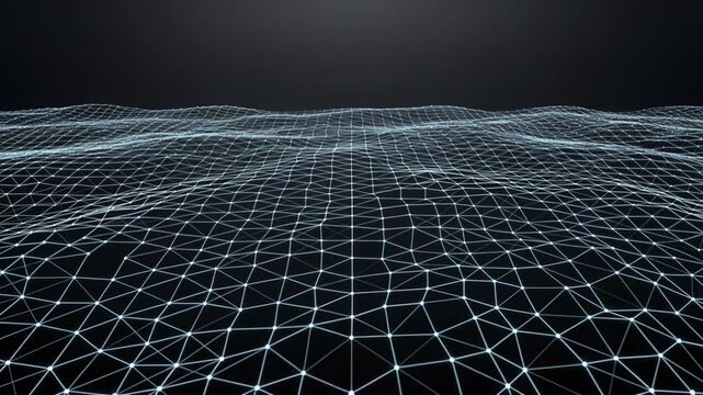 Digital Wireframe Landscape with Connected Network Grid