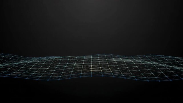 Digital Wave Mesh with Connected Network Lines on Dark Background