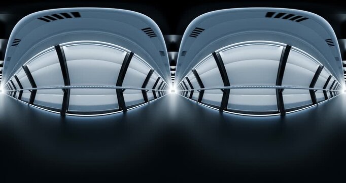 Symmetrical futuristic tunnel interior with bright lights looping vr video