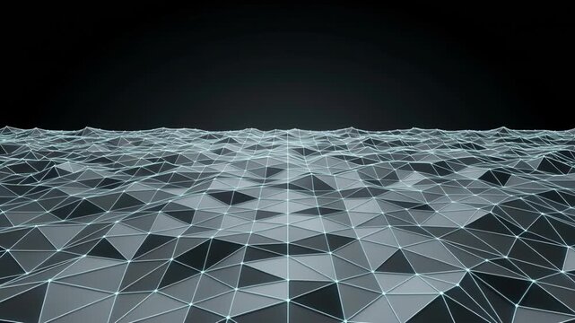 Digital Wireframe Landscape with Low Poly Network Grid