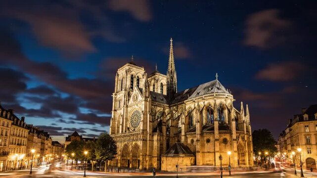 Cathedrale Notre Dame de Rouen with clouds in the sky and sunlight in the background during evening time