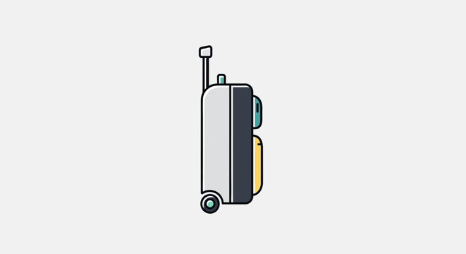Minimalist travel suitcase illustration with wheels and extendable handle, side view. Modern graphic vector for vacation, journey, and luggage concepts.