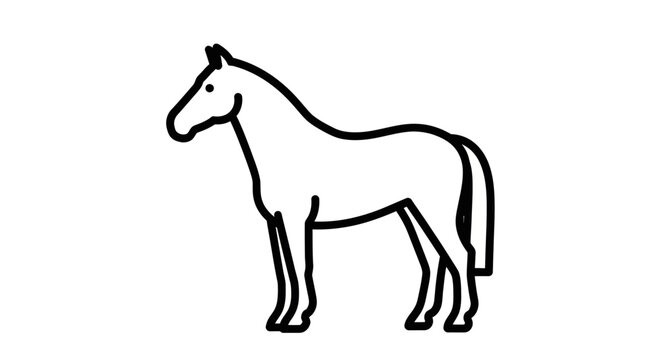 Simple black outline drawing of a standing horse, elegant equine vector icon, minimalist animal symbol isolated on white background