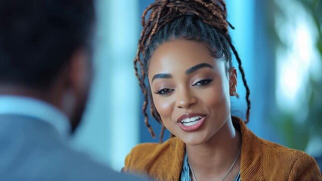 男性と対話するインタビュアーのイメージの黒人女性