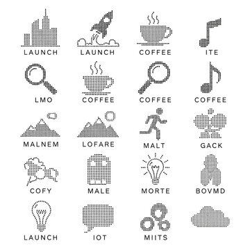 Vector Icons: Launch, Coffee, Music, Search, Mountains, Running, Chess, Idea, Cloud