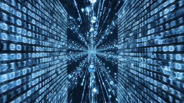 Futuristic abstract programming blue digital code animation showing a digital environment in motion