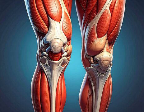 A detailed illustration of human legs showing muscles, bones, and tendons