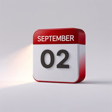 3d rendering of a calendar icon showing september 2nd isolated on white background
