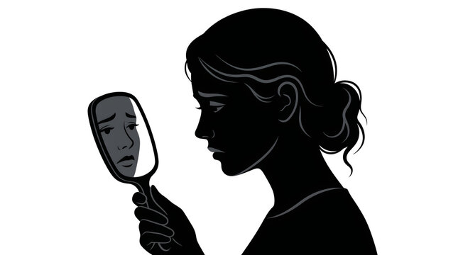 woman looking in mirror sad reflection silhouette