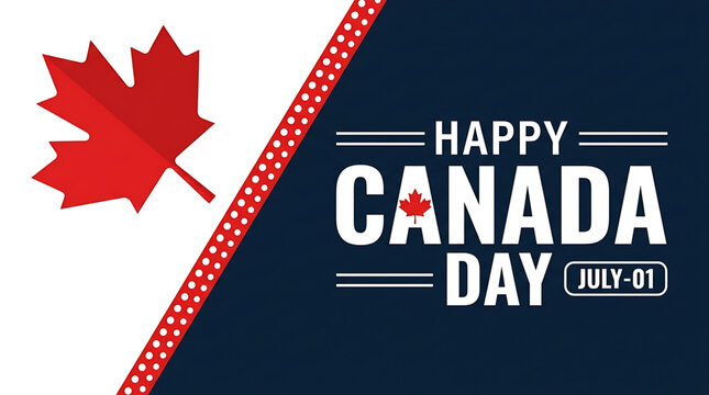 Vibrant graphic design celebrating national holiday with iconic maple leaf symbol and festive text on July first, representing patriotic joy and cultural pride