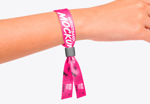 Blank fabric wristband mockup on wrist