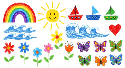 Naklejka premium Happy easter card with colorful spring flowers tulips and a butterfly under a sunny sky illustration vector
