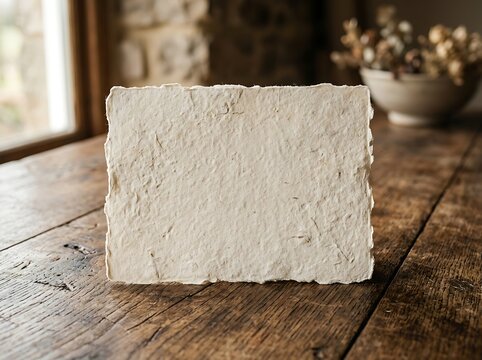 Handmade Textured Paper Mockup on a Rustic Wooden Table