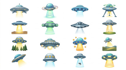 Collection of cartoon flying saucers and alien spacecrafts. © Faiq