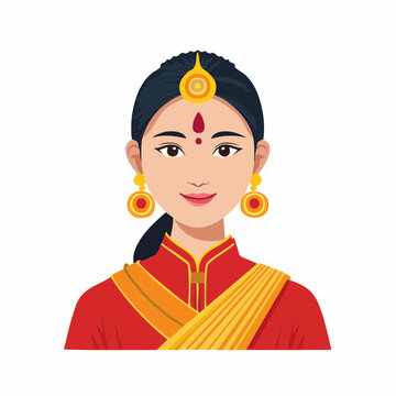 Indian Woman in Traditional Red and Gold Attire
