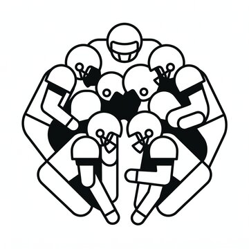 2D vector icon of football players in a team huddle
