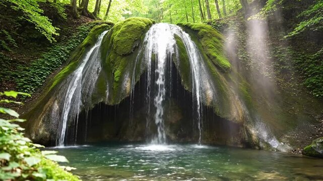 Bigar Waterfall shows the beauty of nature with water flowing down and trees surrounding the area in Romania during the daytime
