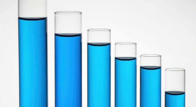 Healthcare growth statistics laboratory test tube blue liquid science research chemical analysis chart with glass tube levels white background