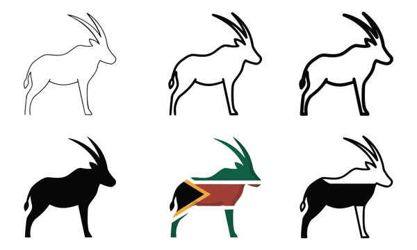 Oryx antelope silhouette variations national flag colors and outline styles