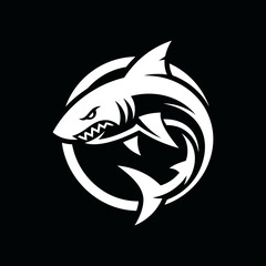 Fototapeta premium Aggressive white shark mascot logo inside a circle.