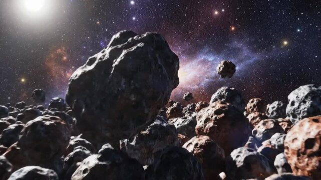 Asteroid field animation shows movement and interaction of objects in space rendered at c VSRExport