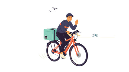 Obraz premium Delivery person riding bicycle with green box on city street Vector