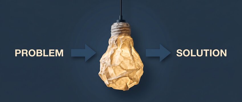 Lightbulb transformed from crumpled paper represents a brilliant idea or innovation solving a problem and leading to a successful solution.