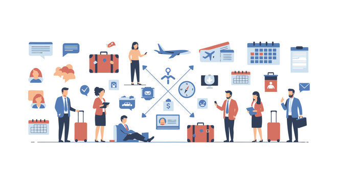 People with luggage preparing for travel at the airport.