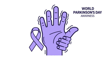 Obraz premium World Parkinson's Day Awareness with Tremor Hand and Purple Ribbon