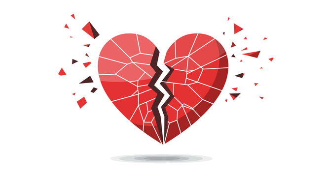 Broken heart illustration symbolizing pain, heartbreak, and emotional distress with fragments shattering outwards, conveying loss and sadness