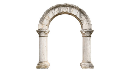 Obraz premium Front studio shot of an ancient stone archway structure isolated against a clean white background.