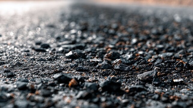 Macro shot of rough asphalt texture on a road surface.