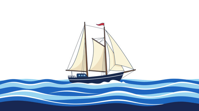 Sailing yacht on the ocean waves.