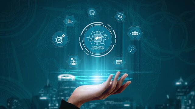 Marketing automation diagram showcase AI-driven campaign workflow, highlight marketing automation, data-driven strategy, marketing automation tools, and market automation process in business. Muxer