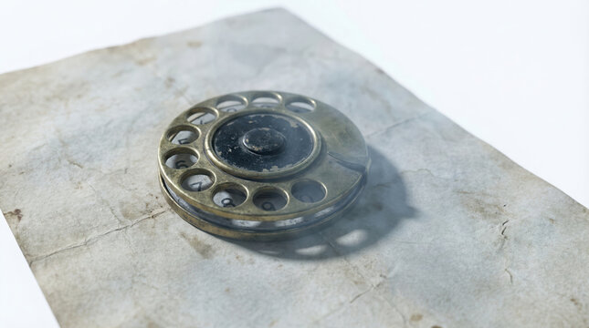 Vintage rotary telephone dial on old paper