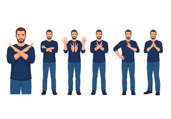 Fototapeta premium Man showing different hand gestures and poses