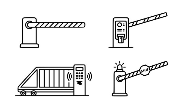 Minimal barrier gate vector set with access control and checkpoint outline icons