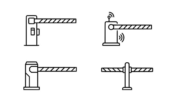Modern barrier gate outline icon collection with security access control vectors