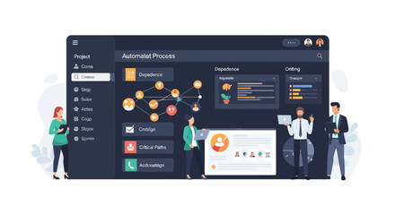 Fototapeta premium Professional team collaborating on business software dashboard interface.