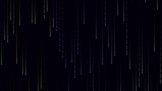Abstract digital rain animation with glowing falling lines and particles on black background