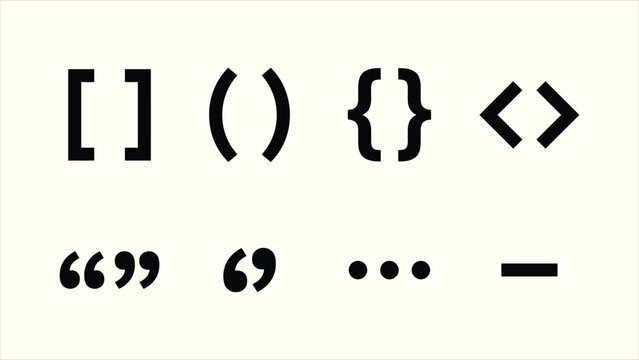 Minimalist black punctuation and brackets UI web vector icon set