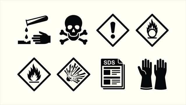Chemical hazard and safety laboratory vector icon set collection