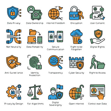 Digital Sovereignty Icons Representing Data Control Privacy Security Autonomy and Tech Independence