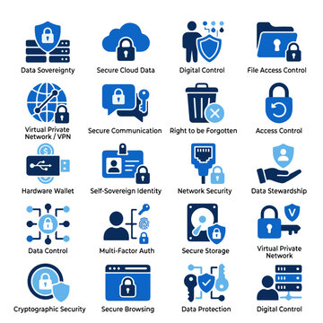 Digital Sovereignty Cyber Security Icons Data Protection and Control Concepts