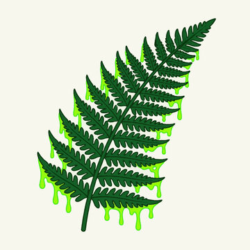 Stylized silver fern leaf with a vibrant green melting liquid effect.