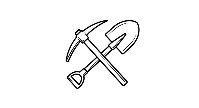 Mining tools crossed pickaxe shovel.