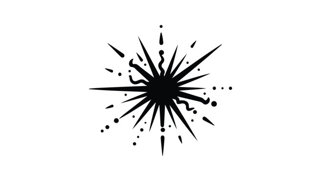 Vintage hand drawn starburst icon, black ink sunburst vector illustration, celestial magic spark element, retro burst graphic for logo design