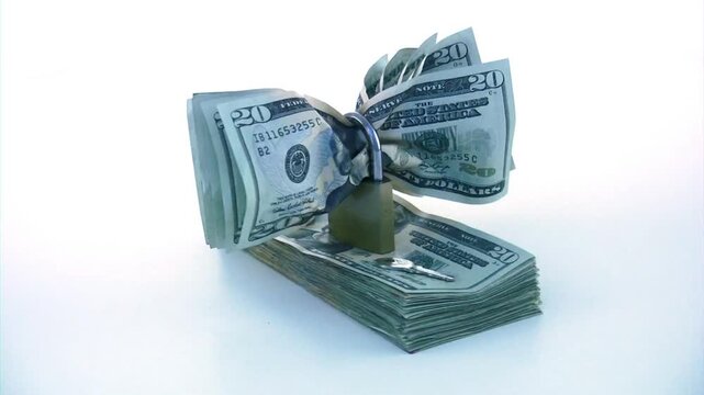 US Dollar Cash Money Security Lock for Financial Business Protection Concept in 4K Ultra HD footage
