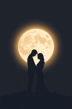 임신 부부 달빛 실루엣 배경