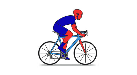 Fototapeta premium Man riding blue bicycle fast road.